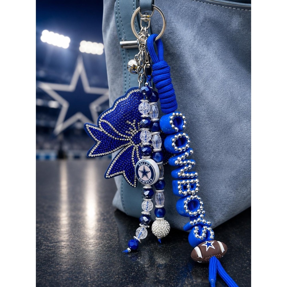 Cowboys Purse Charm | Blue & Silver Football Keychain - Picture 1 of 1